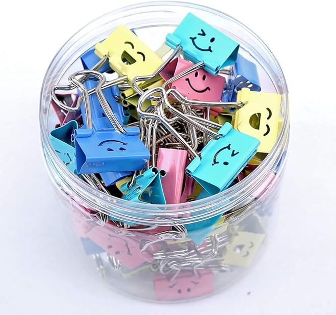 【64pack】 Binder Clips, Limque Paper Clips,Paper Clamps with Colored Cute Hollow Smiling Face,64 Pcs Assorted Size Clip, for Office,Teacher Gifts and Kitchen (BC-64pack)
