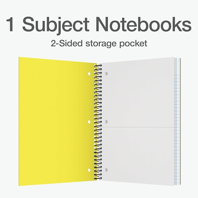 Oxford 1 Subject Spiral Notebook, Notebooks for School, Plastic Covers, Back to School Supplies, Wide Ruled, 100 Sheets, 5 Pack, Assorted Pastel Colors: Blue, Green, Yellow, Pink and Purple (1009292)