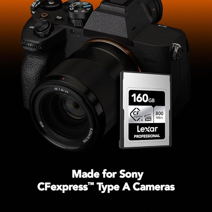 Lexar 160GB Professional CFexpress Type A SILVER Series Memory Card, Compatible with Sony Cameras w/ Type A Card Slot, Up to 800/700 MB/s Read/Write, 8K Video, VPG 200 (LCAEXSL160G-RNENG)