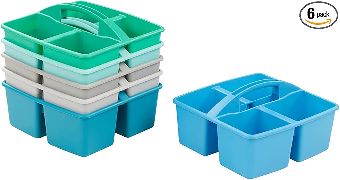 ECR4Kids 4-Compartment Medium Plastic Caddy, Multipurpose Organization, Contemporary, 6-Pack