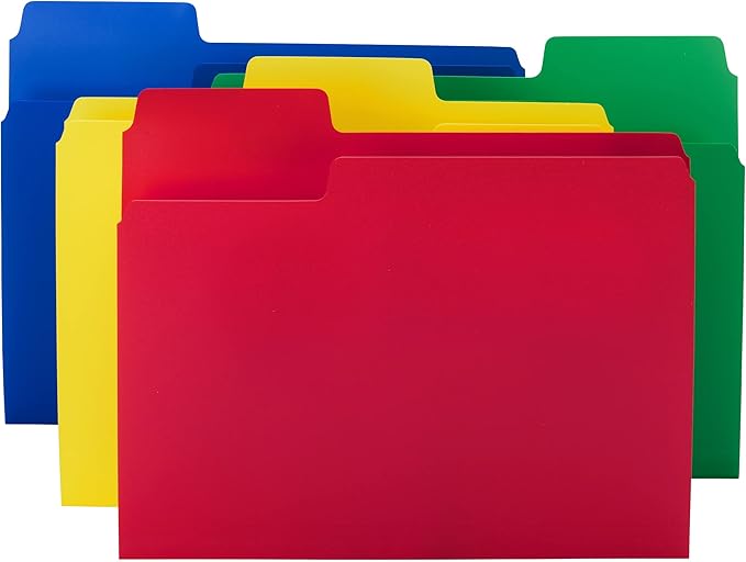 Smead Poly File Folders, SuperTab, 1/3-Cut Tabs, File Folders Letter Size, Assorted Primary Colors, Office Supplies, School Supplies, 12 Count (10516)
