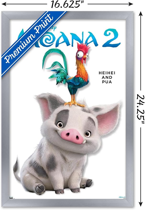 Disney Moana 2 - Heihei and Pua Feature Series Wall Poster, 22.4L" x 14.7W", Silver Framed Version