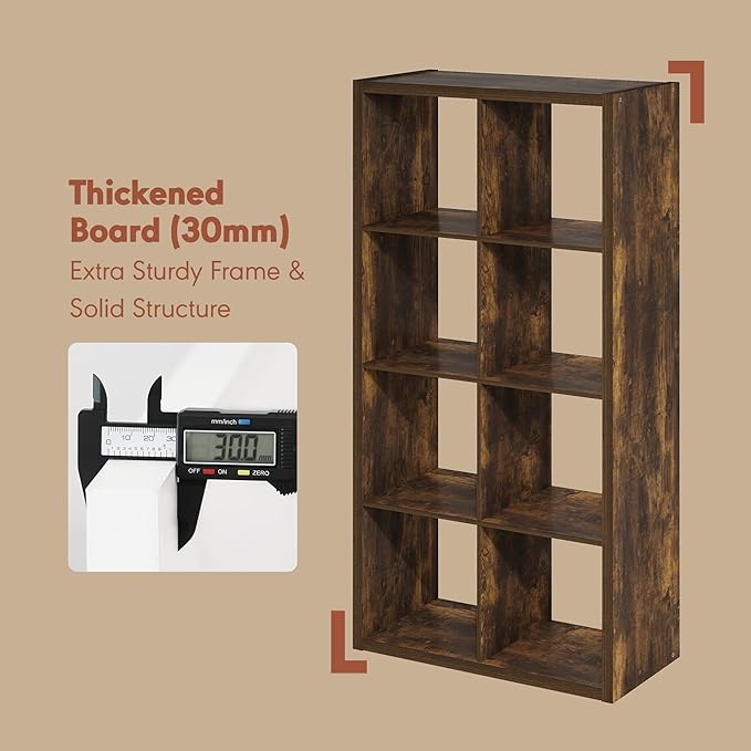 Furinno Cubicle Record Player Stand with Vinyl Storage, 8-Cube 1.2 Extra Thick Vinyl Record Storage, Open Back Media Shelf for CD DVD Blueray Game Disc, for Living Room, Home Office, Amber Pine