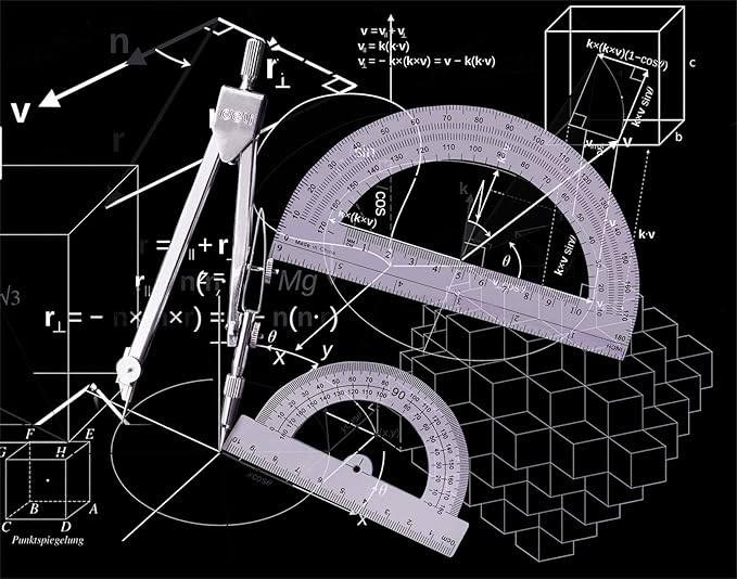oxe Student Math Geometry Set,Drawing Compass 4 Inch and 6 Inch Clear Math Protractor Triangle Ruler 30/60 45/90 Degree and 8 Inch Ruler,Set of 6 Pcs