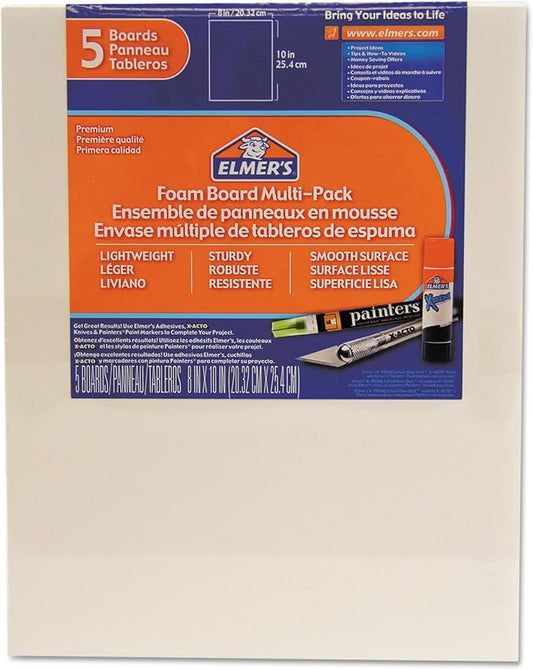 Elmer's Foam Board Multi-Pack, 8 x 10 Inches, 3/16 Inch Thickness, White, 5 Count