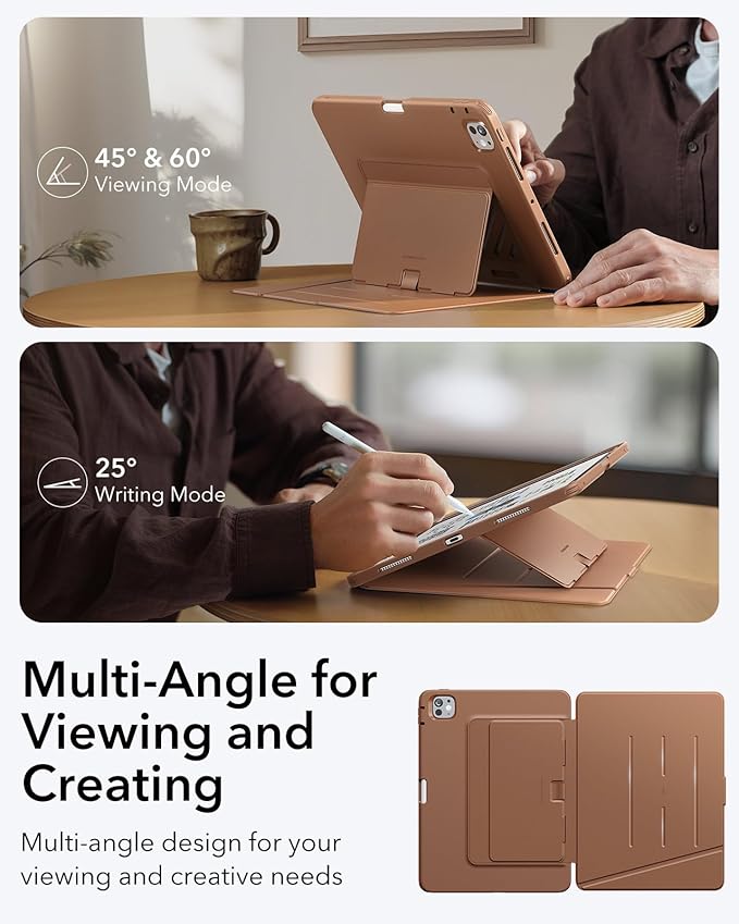 ESR for iPad Pro 13 Inch Case (M5/M4) 2025/2024, Vertical Stand Cover, Multi Stand Angles, Ultra-Stable Case with Pencil Holder, Flip Series, Brown