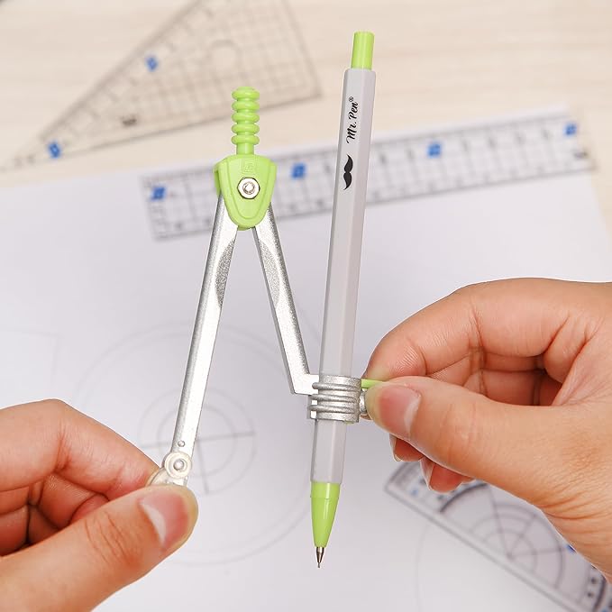 Mr. Pen- Geometry Set, 7 pcs, Compass for Geometry Compass Math, Geometry Kit with Storage Box, Math Compass, Geometry Set for School, Protractor and Compass Set, Drawing Tools, Ruler Set