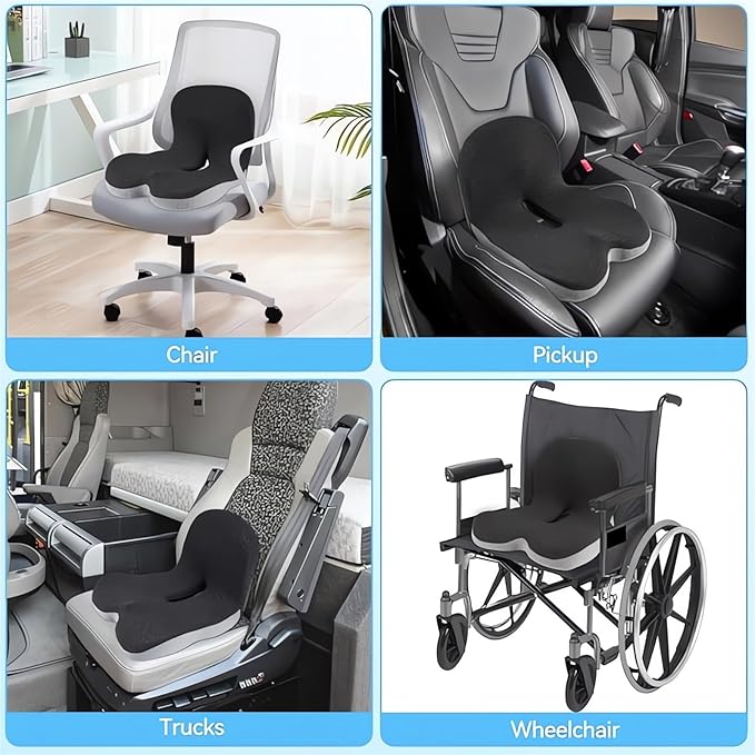 Memory Foam L-Shaped Integrated Seat Cushions for Car Truck Driver Ergonomic L Shape Lumbar Cushion Sciatica Back Pain Relief Office Chair Butt and Back Support Pillow Long Driving Booster Seat