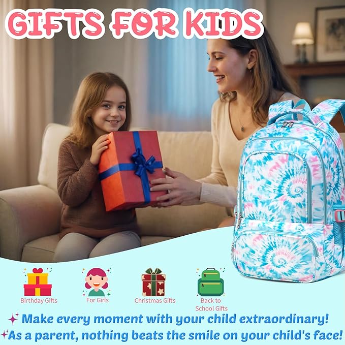 BLUEFAIRY Girls Backpack with Lunch Box for Kids Primary Elemenatry Book Bag Set Middle School Bookbags Set for Teens Childs Back to School Gifts 2 Pcs Blue