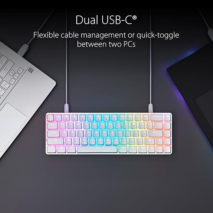 ASUS ROG Falchion Ace 65% RGB Compact Gaming Mechanical Keyboard, Lubed ROG NX Red Switches & Switch Stabilizers, Sound-Dampening Foam, PBT Keycaps, Wired with KVM, Three Angles, Cover Case-Black