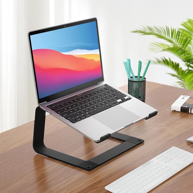 Laptop Stand for Desk Aluminum Computer Riser Portable Metal Notebook Holder Printer Stand Compatible with MacBook Air, Pro, Dell, HP, Lenovo and All 10-16" Laptops, Black