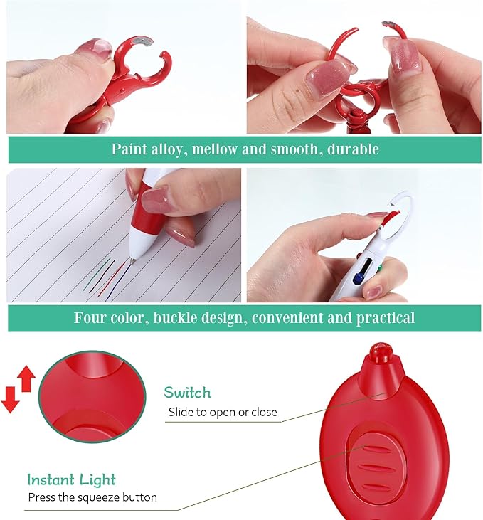 Chinco 30 Pcs Retractable Shuttle Pen Clip with Mini Highlighter Nurse Badge Pen Neon Marker LED Keychain Ring Clip