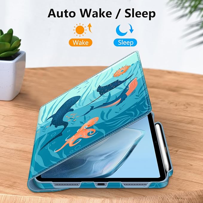 Fintie Rotating Case for iPad (A16) 11th Generation 11 Inch (2025), iPad 10th Generation 10.9 Inch (2022) - [Built-in Pencil Holder] 360 Degree Rotating Protective Stand Cover, Blue Ocean
