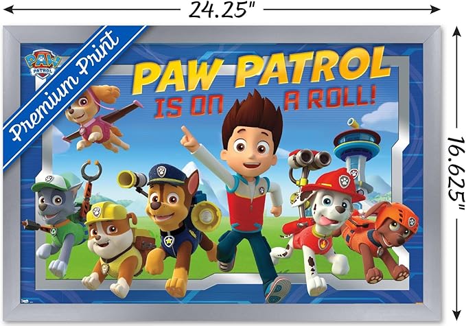 Nickelodeon Paw Patrol - Crew Wall Poster, 22.4L" x 14.7W", Silver Framed Version