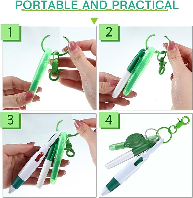 Chinco 30 Pcs Retractable Shuttle Pen Clip with Mini Highlighter Nurse Badge Pen Neon Marker LED Keychain Ring Clip