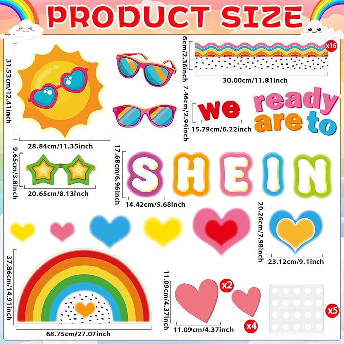 Back to School Summer Sun Bulletin Board Decorations We are Ready to Shine Boho Rainbow Bright Classroom Bulletin Board Borders Sunglasses Paper Cutouts Teacher Supplies Nursery Home Office Wall Decor