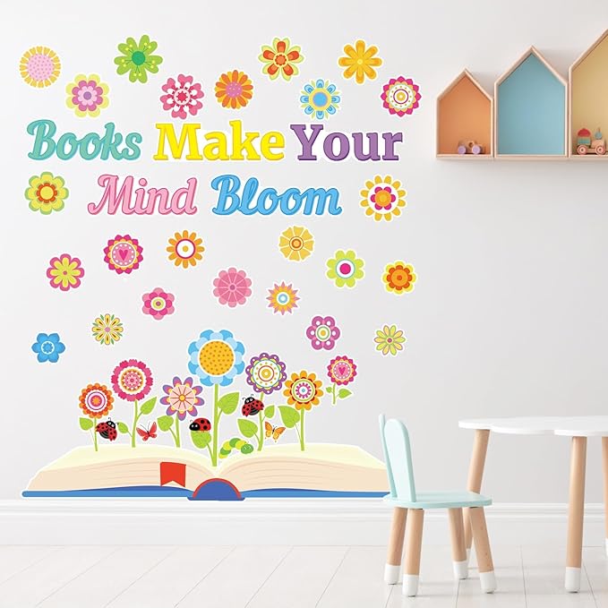 Reading Makes Your Mind Bloom Classroom Bulletin Board Set Spring Grow Flower Bulletin Cutouts Decorations Spring Bulletin Cutouts for Teacher Classroom School Kindergarten Back to School Party Decor