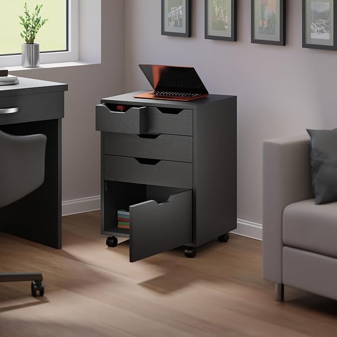 Winsome Halifax Bins & Drawers Mobile Storage Cabinet, for Home Office, Black