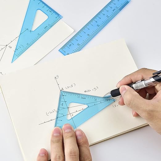 Coopay 6 Inch Math Geometry Tool Plastic Ruler Square Set Includes Straight Ruler, Triangles, Protractor for Student School Office Supplies (Blue)