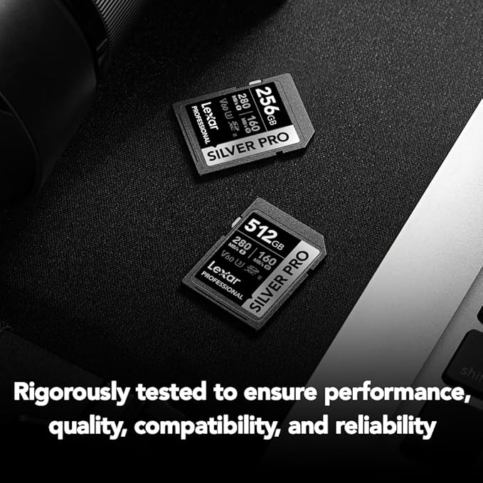 Lexar 512GB Professional SILVER PRO SD Card, UHS-II, C10, U3, V60, Full HD, 4K, Up To 280MB/s Read SDXC Memory Card, for Professional Photographer, Videographer, Enthusiast (LSDSIPR512G-BNNNU)