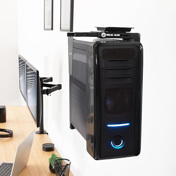 VIVO Under Desk and Wall 8.3 to 13 inch Wide Office and Gaming PC Mount, Large Computer Case CPU Machine Holder with Swivel and Locking, Holds 44 lbs, Black, MOUNT-PC01L