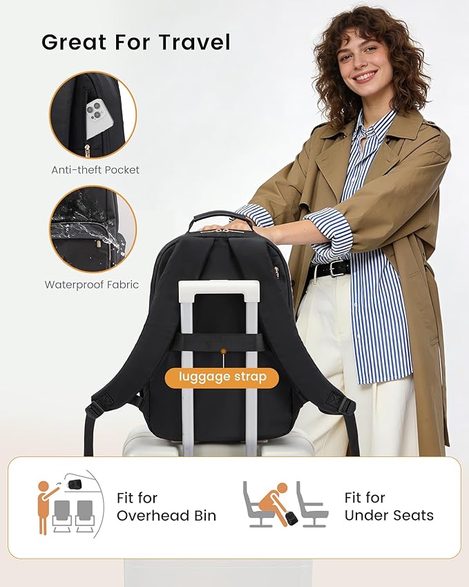 LOVEVOOK Laptop Backpack for Women with Large Capacity Cup Pocket, 17 inch Work Purse Travel Bag for Teacher Nurse, Waterproof Computer Business Back Pack, Cute Bookbag for School College, Black