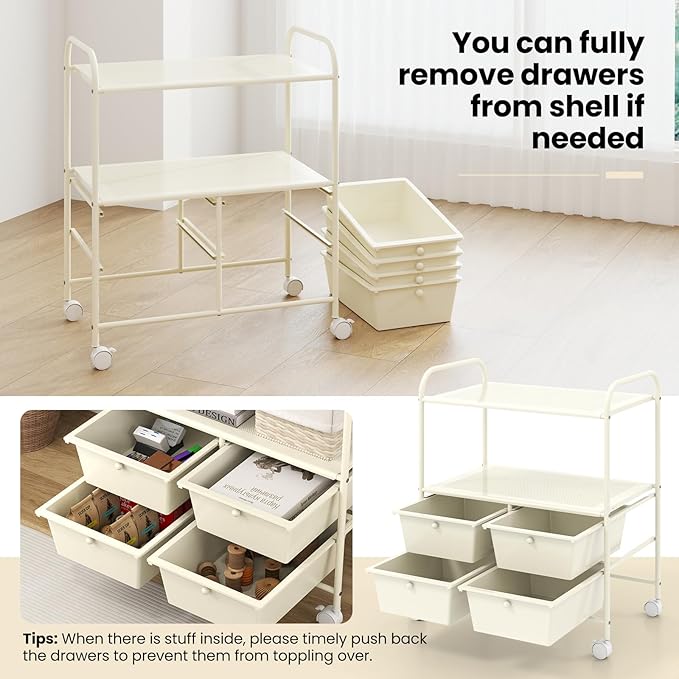 COSTWAY 4-Drawer Storage Cart, Mobile Storage Organizer w/Steel Frame & 360° Wheels, 4-Drawer Utility Cart for Living Room, Kitchen, Bathroom & Office (White)