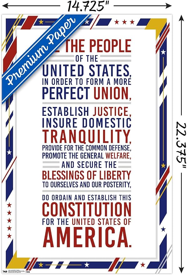 Trends International The United States Of America - Constitution Preamble Wall Poster, 14.725" x 22.375", Premium Poster & Mount Bundle