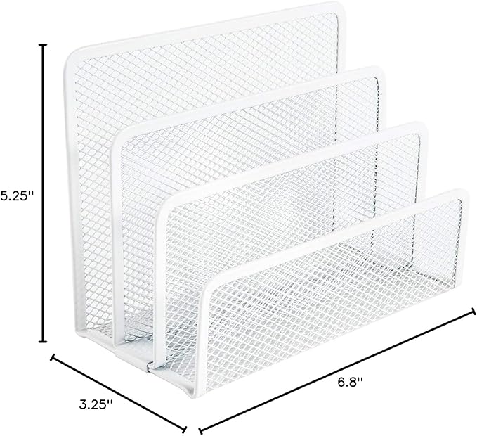 VANRA Small Letter Sorter Pack of 2 Desktop File Organizer Metal Mesh Paper Stacking Sorter Holder 3 Slots (2 White)