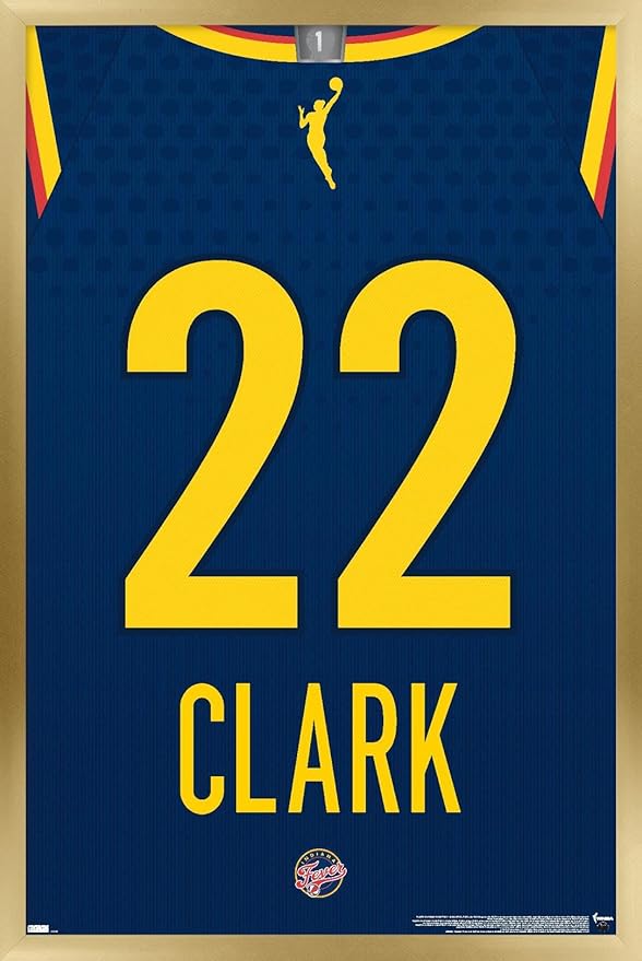 WNBA Indiana Fever - Caitlin Clark Jersey Wall Poster, 34L" x 22.4W", Gold Framed Version