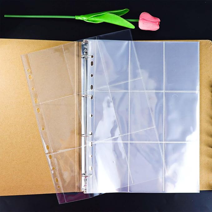 NatSumeBasics 20 A4 Binder 9 Pocket 2.5" X 4" Sheet Protectors Clear Binder Sleeves for A4 Binder Notebook Folder Card Organizer (9 Pocket)