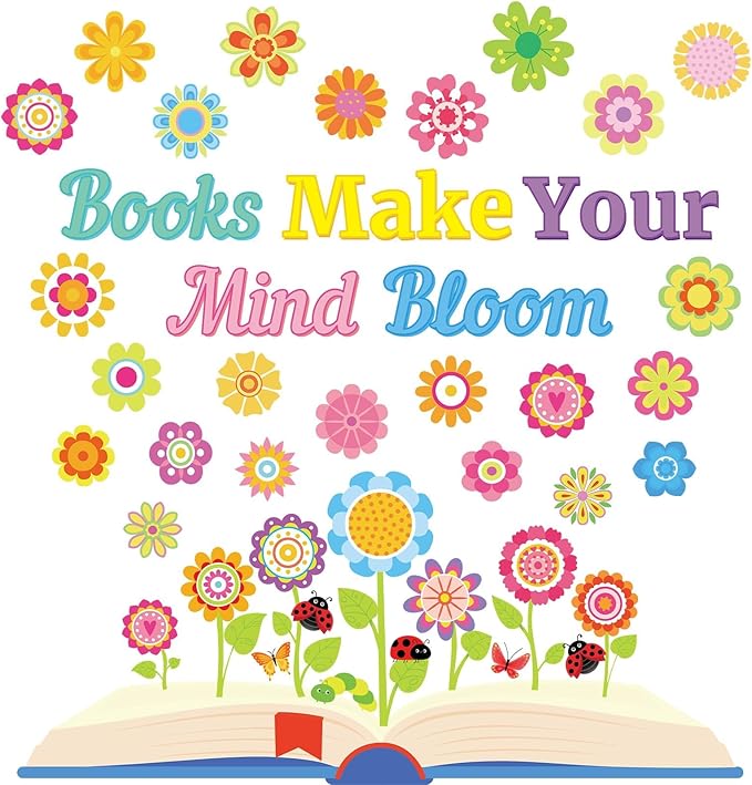 Reading Makes Your Mind Bloom Classroom Bulletin Board Set Spring Grow Flower Bulletin Cutouts Decorations Spring Bulletin Cutouts for Teacher Classroom School Kindergarten Back to School Party Decor