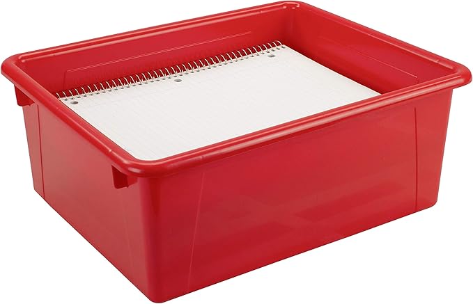 Storex Letter Size Deep Storage Tray – Organizer Bin for Classroom, Office and Home, Red, 5-Pack (62525A05C)