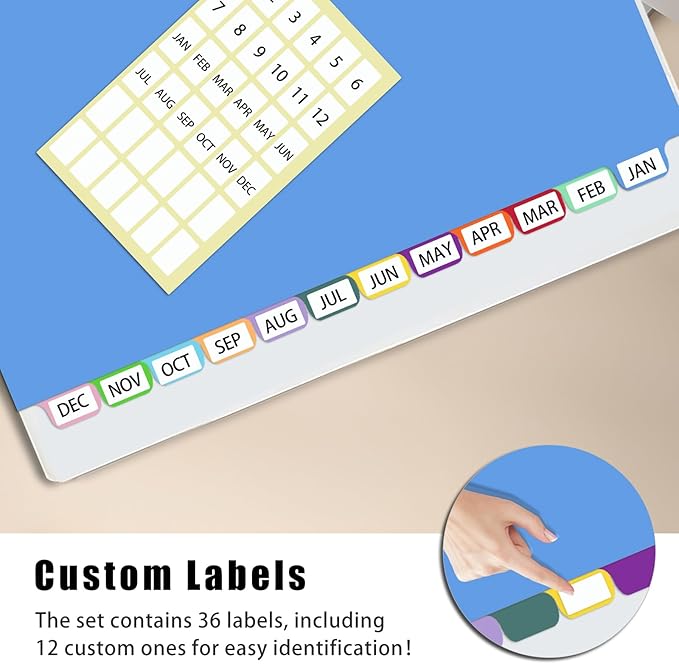 Binder Dividers with Tabs,Monthly Dividers for 3 Ring Binder,12 TABS,Customizable Table of Contents,Multicolor,1 Sets