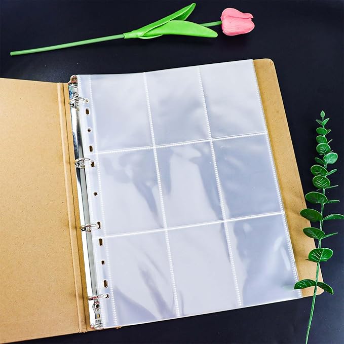 NatSumeBasics 20 A4 Binder 9 Pocket 2.5" X 4" Sheet Protectors Clear Binder Sleeves for A4 Binder Notebook Folder Card Organizer (9 Pocket)