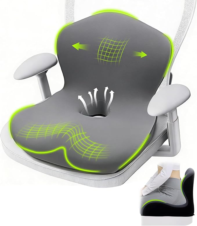 Seat Cushion, Office Chair Cushion, L-Shaped Ergonomic Car Seat Cushions, Memory Foam Chair Cushion, Lumbar Support Pillow for Wheelchair, Car, Home, Office, Desk, Gray