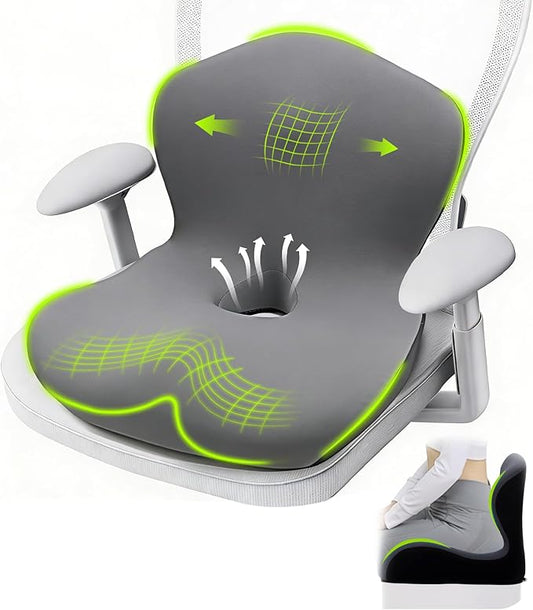 Seat Cushion, Office Chair Cushion, L-Shaped Ergonomic Car Seat Cushions, Memory Foam Chair Cushion, Lumbar Support Pillow for Wheelchair, Car, Home, Office, Desk, Gray