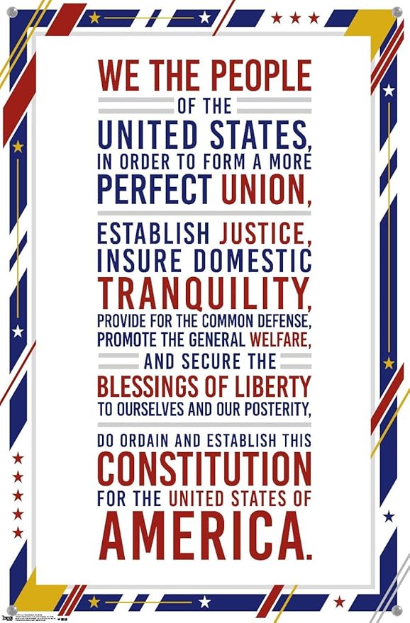 Trends International The United States Of America - Constitution Preamble Wall Poster, 14.72" x 22.37", Premium Poster & Push Pin Bundle