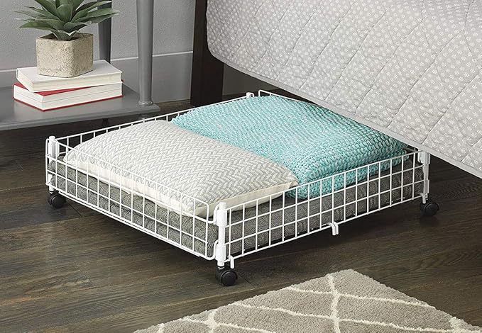 Whitmor Rolling White Wire Underbed Cart