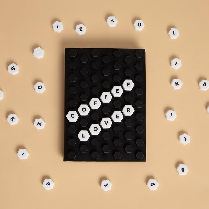 Pearhead Letterboard Composition Notebook, Customizable Silicone Cover Fidget Journal with Letters & Symbols, Lined Pages for Notes, School, Planning & Writing, Black & White
