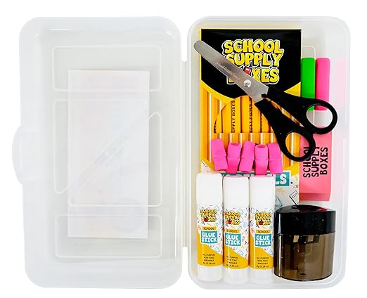 Back to School Supply Box Grades K-5 - School Supply Boxes - 32 Piece School Supplies Kit Includes Markers, Crayons, Pencils, Scissors, Folders, Glue Sticks, Notebook, and Composition Book