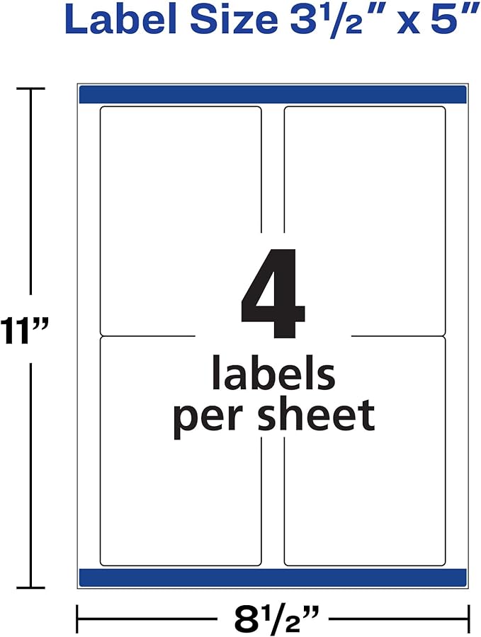 Avery Printable TrueBlock Shipping Labels, 3.5" x 5", Sure Feed, White, 2 Pack, 200 Labels Total (5640)