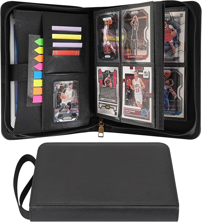 Wonderpool Card Binder A5 Album Zippered 4-Pocket Trading for 240 Cards - Leather PU Card Holder Collection Storage Folder, Side-Loading for Photo Pokemon, MTG, TCG, Yugioh, Sports Cards (Black)