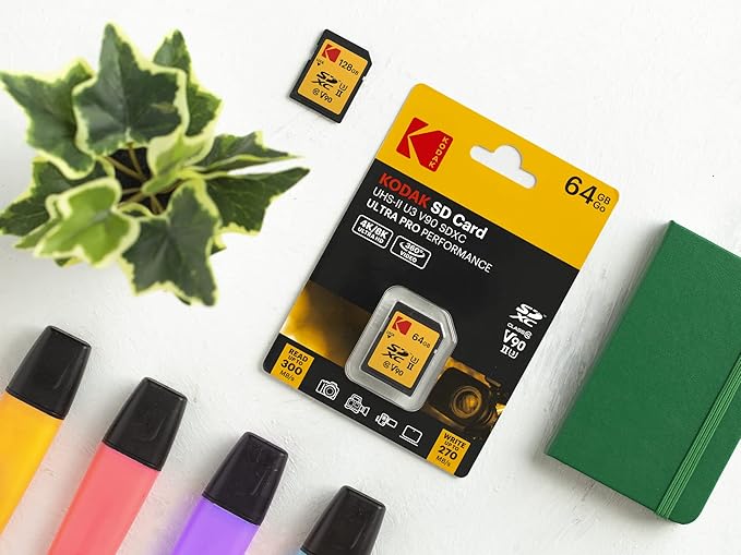 Kodak 64GB UHS-II U3 V90 Ultra Pro SDXC Memory Card - Up to 300MB/s Read Speed and 270MB/s Write Speed