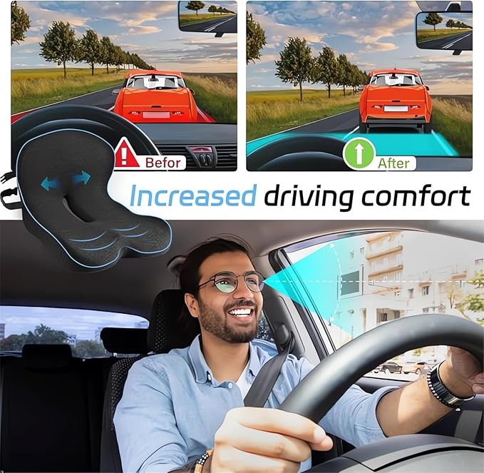 Memory Foam L-Shaped Integrated Seat Cushions for Car Truck Driver Ergonomic L Shape Lumbar Cushion Sciatica Back Pain Relief Office Chair Butt and Back Support Pillow Long Driving Booster Seat