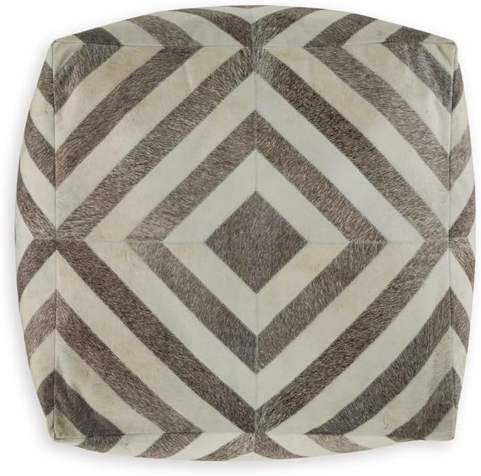 Signature Design by Ashley Hartselle Casual Geometric Patterned Pouf 18 x 18 Inches, Beige & Light Brown