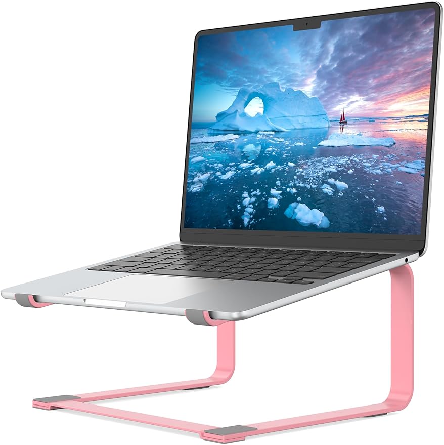 SOUNDANCE Laptop Stand for Desk, Metal Computer Riser, Heavy Stable PC Holder, Ergonomic Laptops Elevator for 12 to 17.3 Inches Notebook Computer, Pink
