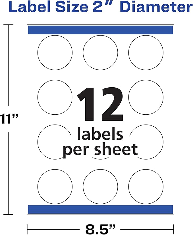 Avery Printable Round Labels, Sure Feed Technology, Glossy White Labels, 2" Diameter, Permanent Adhesive, Laser/Inkjet, 120 Total (22807)