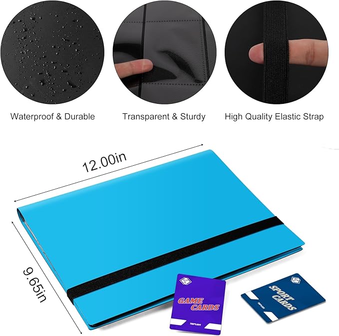 Trading Card Binder, Card Binder Album Folder Book Fit for MTG Baseball Football Sports Cards, Easy to Use Card Collection Binder (Sky Blue, 360 Pockets)
