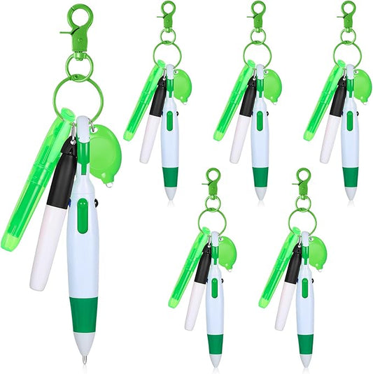 Chinco 30 Pcs Retractable Shuttle Pen Clip with Mini Highlighter Nurse Badge Pen Neon Marker LED Keychain Ring Clip